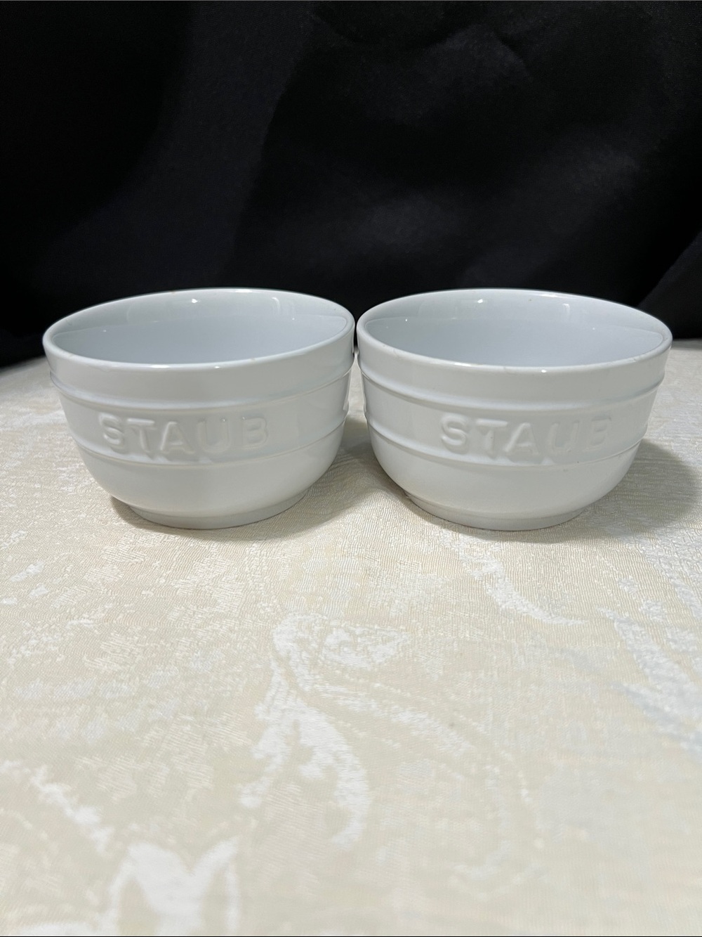 Staub White Ceramic Ramekins — Pair